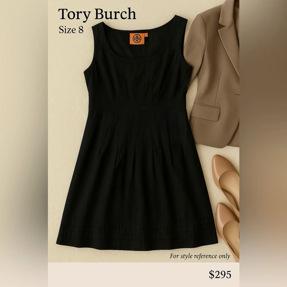 Tory Burch Black Pleated A-Line Dress – Size 8 | Cotton Blend - Picture 3 of 11